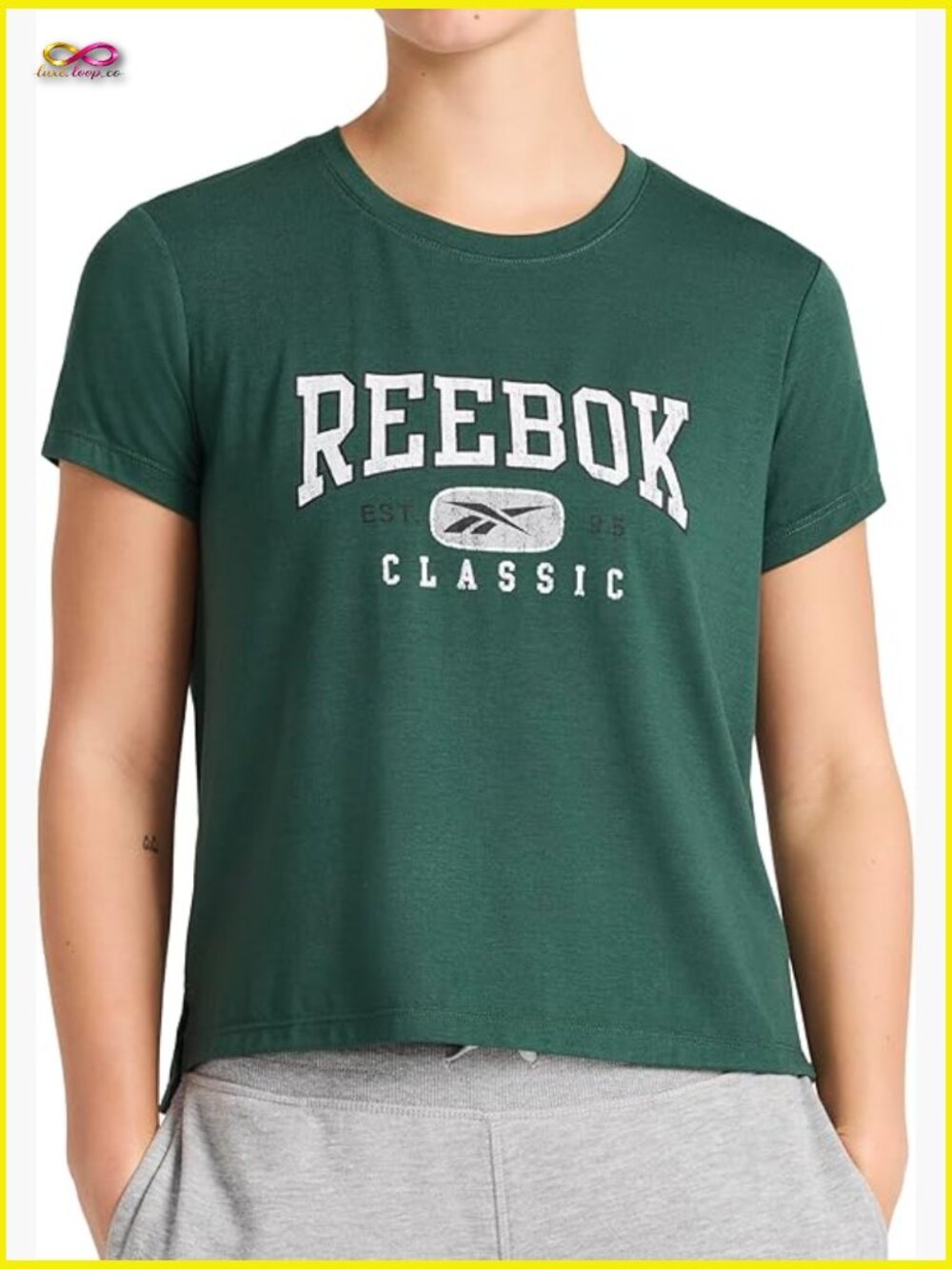 Classic Athletic Graphic Crewneck Cropped T-Shirt Stretchy Comfort Fit